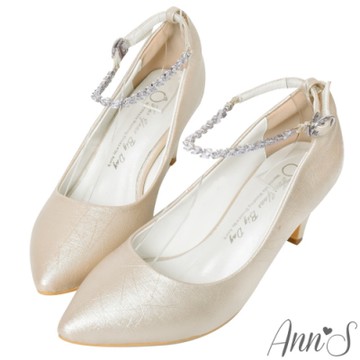 Ann’S月桂花環-葉子鑽練繫帶V口尖頭婚鞋-金