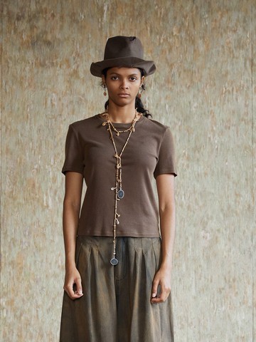 復古文青 絲棉針織T恤 圓領短袖