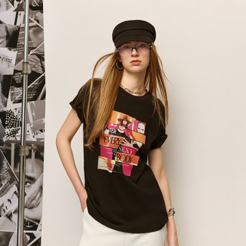 SO NICE 拼貼封面印花長版棉Tee