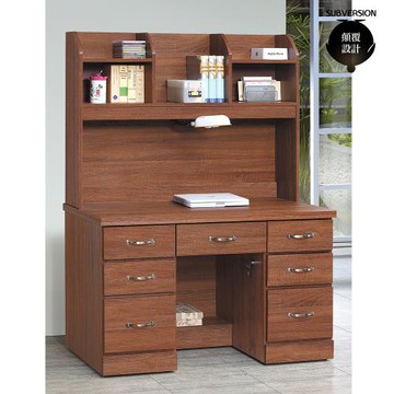 【顛覆設計】德南柚木色4尺書桌全組