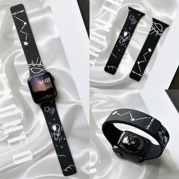 涂鸦硅胶腕带 適用於 Apple watch 12 11 10 9 荔枝皮纹錶帶 41 42 45 46mm卡通腕帶
