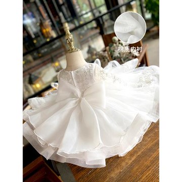 女童紗裙白色蓬蓬裙兒童裙子畢業禮服花童公主裙幼兒園畢業演出服