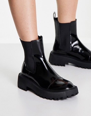 Tony Bianco Savant leather chunky chelsea boots in blac hi shine-Black