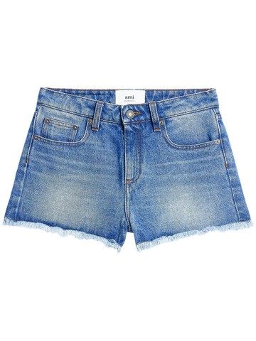 AMI Paris - frayed denim mini shorts - women - Cotton - 26 - Blue