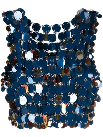 Rabanne - paillette-chainmail cropped top - women - Steel/Plastic - 36 - Blue