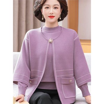 兩件套媽媽裝秋裝外套洋氣2025新款針織毛衣中老年女秋冬開衫上衣