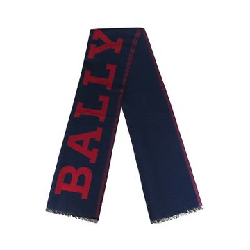BALLY 繡字LOGO羊毛紅藍跳色混紡圍巾(藍x紅)
