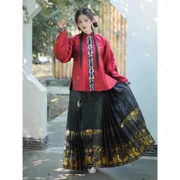 七巧坊 原創明制漢服女織金馬面裙梯形百褶六米擺白菜春秋款