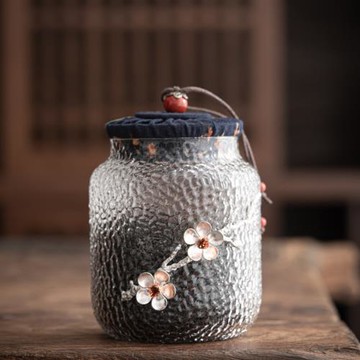 舊望格茶葉罐家用錫花錘紋玻璃雜糧罐普洱茶收納茶盒儲存密封罐子