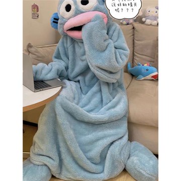 丑魚情侶連體睡衣男女冬季加厚毛絨珊瑚絨長款加大碼搞怪睡裙睡袍