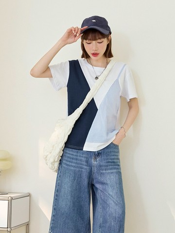 質感假兩件修身短袖上衣/T恤