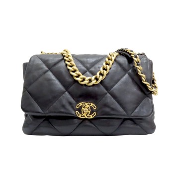 【二手名牌BRAND OFF】CHANEL 香奈兒 黑色 菱格紋 羊皮 19包款 鍊帶 肩背包 AS1162