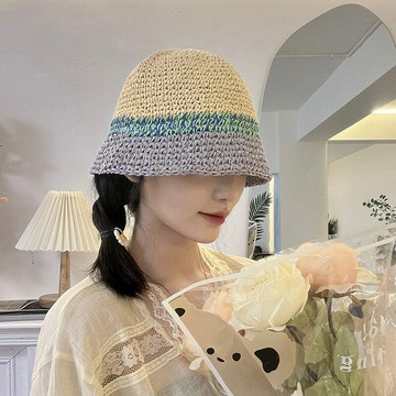 草帽女夏季新款戶外遮陽防曬太陽帽海邊沙灘度假可折疊草編水桶帽