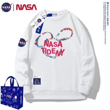 NASA旗艦店秋季新款圓領衛衣男女加絨潮牌ins寬松情侶長袖t恤上衣