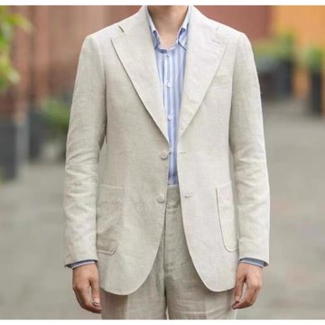 春夏男士薄款亞麻西服復古那不勒斯意式修身西裝外套休閑純色上衣