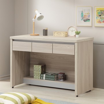 Homelike 喜家居雪杉色4尺三抽書桌(2504)-120x55x82公分