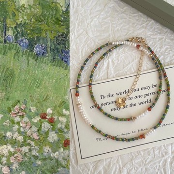 原創手工杜比尼花園捷克珠瑪瑙天然淡水珍珠項鏈文藝女生生日禮物