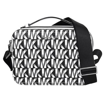 MICHAEL KORS COOPER 品牌印花皮革雙層拉鍊兩用包.黑白