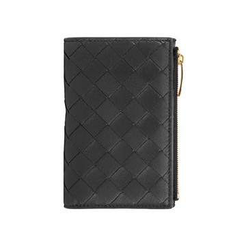 BOTTEGA VENETA 納帕皮革編織釦式二折中夾(黑色)