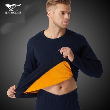 七匹狼保暖內衣套裝男士防寒土冬季中年老人爸爸加絨加厚黃金絨