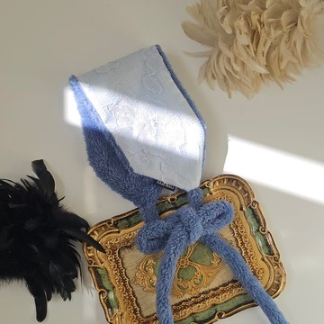 【HiGh MaLi】耳罩式頭帶 | 立體燒花蕾絲百搭藍| 髮帶|圍巾|禮物