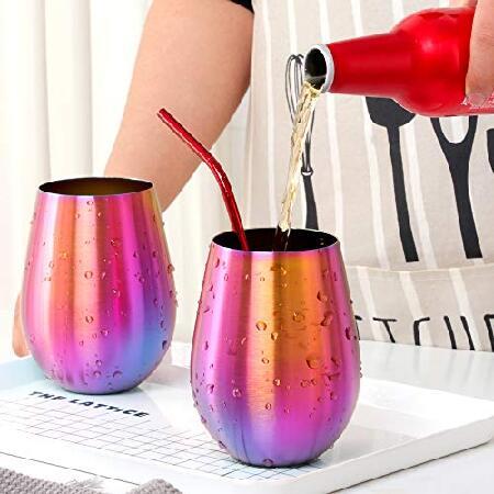 Stainless Steel 16 oz Wine Tumbler Whisky Beer Coffee Mug Stemless Cup(Rainbow)