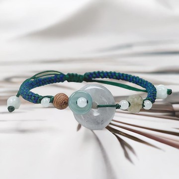 【願‧平安】冰種翡翠平安扣編織手鍊| 天然緬甸玉A貨翡翠 | 送禮