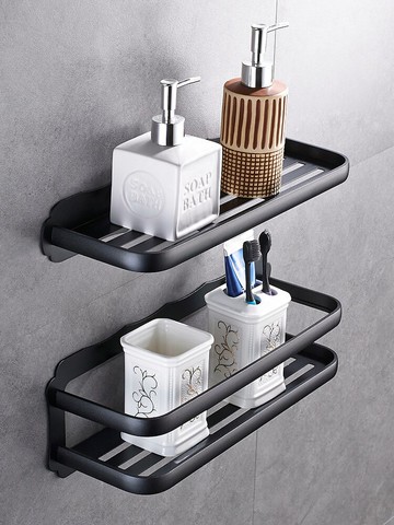 雅美姬免打孔 美式黑色衛浴置物架 衛生間浴室用品收納架免釘
