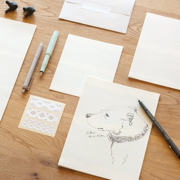 信紙組 Grid #1 L尺寸 Blue / Silver 信紙・信封・貼紙組合