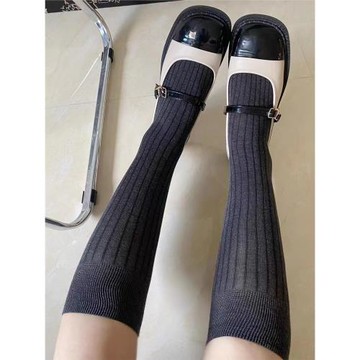 韓國老板娘同款襪子春夏秋薄款堆堆襪中長及膝小腿襪黑灰高筒長襪