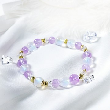 【月色真美】圓月系列｜迷紫 | 人緣桃花 x 健康紓壓 | 紫水晶月光石手鍊A154