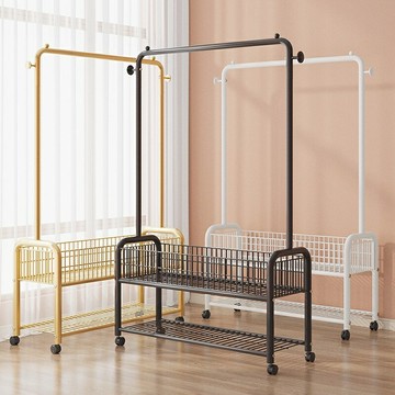 【??宅配到府??】簡易掛衣架 落地置物架 卧室內移動衣帽架 家用衣帽架 房間晾衣服架子 網籃收納衣桿