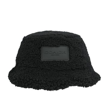 COACH 方形標誌棉質毛絨漁夫帽 (黑色)