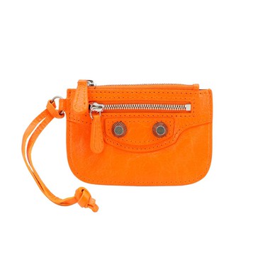 Balenciaga Le Cagole 小羊皮鉚釘拉鍊零錢包(橘)