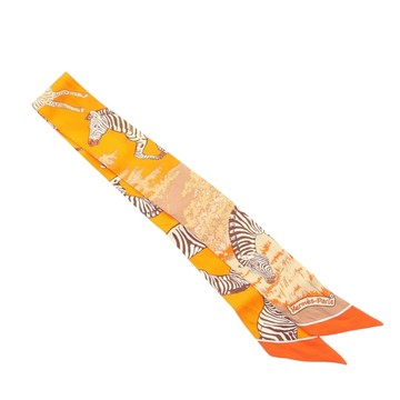 HERMES 愛馬仕 Les Zebres Twilly 絲巾 橘色 絲綢 【二手名牌BRAND OFF】