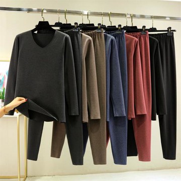 V領長袖男德絨兩件套保暖內衣