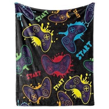 跨境彩色游戲手柄法蘭絨毛毯兒童生日禮物柔軟旅行毯子