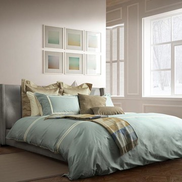 【寬庭】義大利經典寢飾四件式｜紐約時代 迷霧綠+米砂金 (加大)