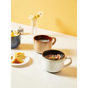 大肚牛奶早餐杯陶瓷泡燕麥片杯子帶勺大號容量可微波歐式600ml