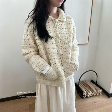 BAi白媽媽 簍空毛衣外套／韓系粗針厚實毛衣－【350643】