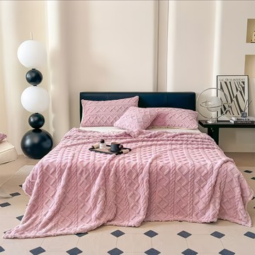 英式立體花羊羔毯 - 桃紅 100%聚酯纖維  200 x 150cm