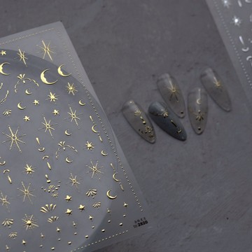 tomoni 燙金星月美甲貼紙 日系復古華麗美甲飾品 背膠貼紙 2820背膠指甲貼 美甲diy