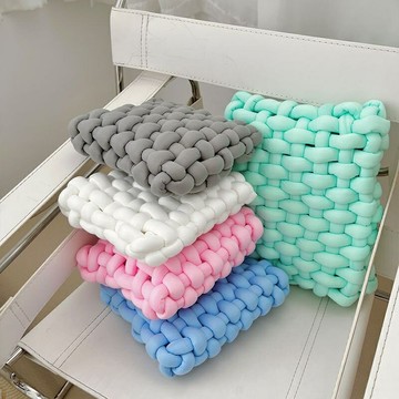 北歐 ins風 冰條線 灌芯棉 冰島線 方形抱枕 diy 手工 編織 超粗毛線 材料包 手編成品