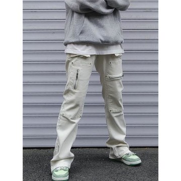美式高街機能拉鏈伐木休閑牛仔褲