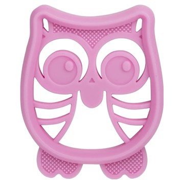 Nuby 矽膠造型舒緩固齒器  貓頭鷹 粉紫色  1個