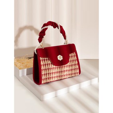 法國MK包包女2024新款千鳥格新娘結婚包手提鏈條包百搭單肩斜挎包