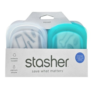 Stasher 口袋矽膠密封袋 雲霧白、湖水藍  8.89 x 11.43 x 2.54cm  2個裝  1組
