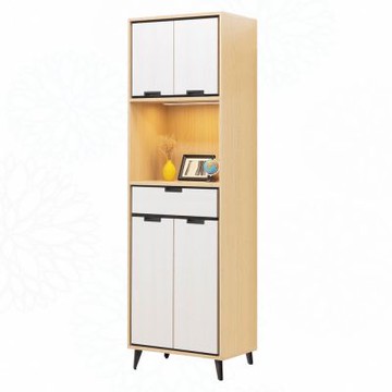 文創集 摩卡雙色2尺四門單抽高餐櫃/收納櫃(內置LED感應燈)-60x40x197-cm免組