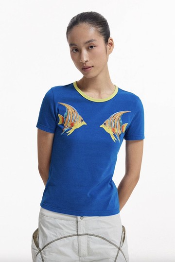 親吻熱帶魚 嬰兒棉領口短袖T恤