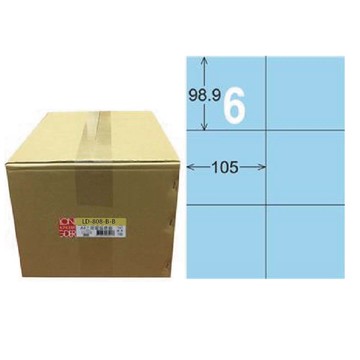 【龍德】LONGDER 三用電腦標籤 A4 6格 98.9*105mm 淺藍 1000張/箱 LD-808-B-B(適用雷射、噴墨、影印)